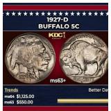 1927-d Buffalo Nickel 5c Grades ms63+