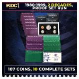 1980-1999 2 Decades Proof Set Run - 107 Coins, 10