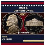 1992-s Proof Jefferson Nickel 5c pr70 dcam SEGS