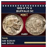 1913-p Ty II Buffalo Nickel 5c Grades ms65+