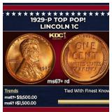 1929-p Lincoln Cent TOP POP! 1c ms67+ rd SEGS