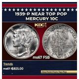 1939-p Mercury Dime Near Top Pop 10c ms67 FSB SEGS