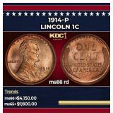 1914-p Lincoln Cent 1c ms66 rd SEGS