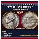 1974-d Jefferson Nickel Near Top Pop 5c ms66+ 5fs