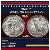 1939-p Walking Liberty Half Dollar 50c ms66+ SEGS