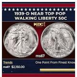 1939-d Walking Liberty Half Dollar Near Top Pop 50