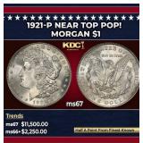 1921-p Morgan Dollar Near Top Pop! $1 ms67 SEGS