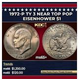 1972-p Ty 3 Eisenhower Dollar Near Top Pop $1 ms65