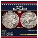 1923-s Buffalo Nickel 5c ms64+ SEGS
