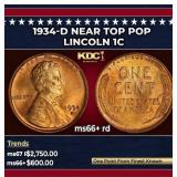 1934-d Lincoln Cent Near Top Pop 1c ms66+ rd SEGS