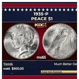 1935-p Peace Dollar $1 Grades ms65