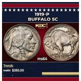 1919-p Buffalo Nickel 5c Grades ms64