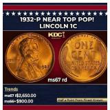 1932-p Lincoln Cent Near Top Pop! 1c ms67 rd SEGS