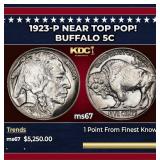 1923-p Buffalo Nickel Near Top Pop! 5c ms67 SEGS
