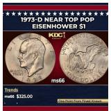 1973-d Eisenhower Dollar Near Top Pop $1 ms66 SEGS
