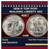 1936-p Walking Liberty Half Dollar TOP POP! 50c ms