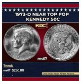 1973-d Kennedy Half Dollar Near Top Pop 50c ms67 S