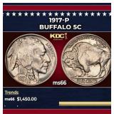 1917-p Buffalo Nickel 5c ms66 SEGS