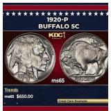 1920-p Buffalo Nickel 5c Grades ms65