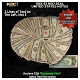 10x 1953 $2 Red Seal United States Note Grades XF