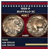 1929-p Buffalo Nickel 5c Grades ms65+