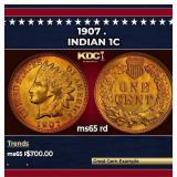 1907 Indian Cent . 1c Grades ms65 rd
