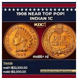1908 Indian Cent Near Top Pop! 1c ms66+ rd SEGS