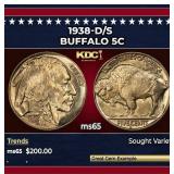 1938-d/s Buffalo Nickel 5c Grades ms65
