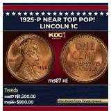 1925-p Lincoln Cent Near Top Pop! 1c ms67 rd SEGS