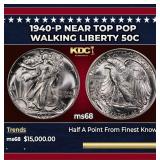 1940-p Walking Liberty Half Dollar Near Top Pop 50