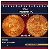 1903 Indian Cent . 1c Grades ms65 rd