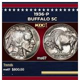 1936-p Buffalo Nickel 5c ms67 SEGS