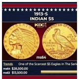 1913-s Gold Indian Half Eagle $5 ms64 USCG