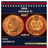 1906 Indian Cent . 1c Grades ms65 rb