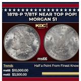1878-p 7/8tf Morgan Dollar Near Top Pop! $1 ms66 S
