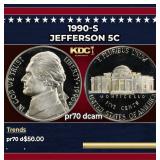 1990-s Proof Jefferson Nickel 5c pr70 dcam SEGS