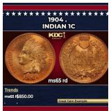 1904 Indian Cent . 1c Grades ms65 rd