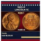 1923-p Lincoln Cent 1c ms66 rd SEGS