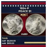 1924-p Peace Dollar $1 ms66+ SEGS