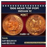 1906 Indian Cent Near Top Pop! 1c ms66+ rd SEGS