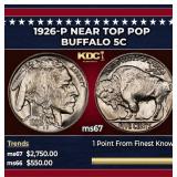 1926-p Buffalo Nickel Near Top Pop 5c ms67 SEGS