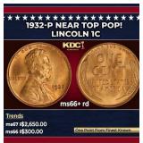 1932-p Lincoln Cent Near Top Pop! 1c ms66+ rd SEGS