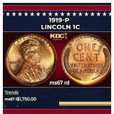 1919-p Lincoln Cent 1c ms67 rd SEGS