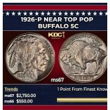 1926-p Buffalo Nickel Near Top Pop 5c ms67 SEGS