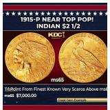 1915-p Gold Indian Quarter Eagle Near Top Pop! $2