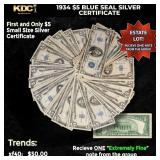 1x 1934 $5 Blue Seal Silver Certificate Grades XF