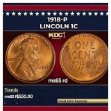 1918-p Lincoln Cent 1c Grades ms65 rd