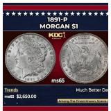 1891-p Morgan Dollar $1 ms65 SEGS