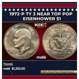 1972-p Ty 3 Eisenhower Dollar Near Top Pop $1 ms66