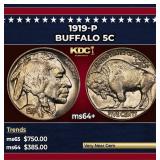 1919-p Buffalo Nickel 5c Grades ms64+